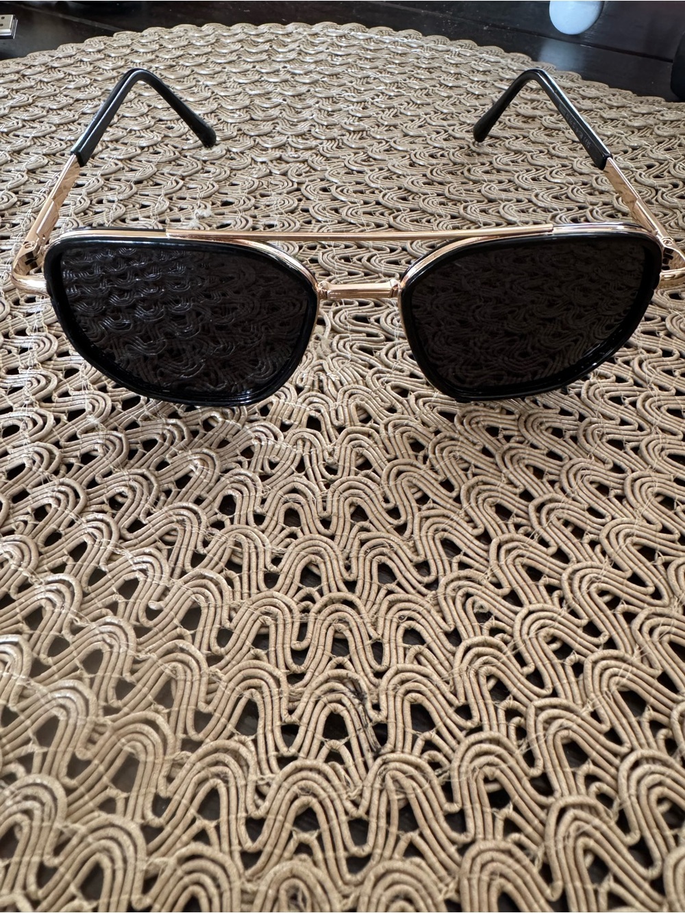 Gold Frame Black Lens Women's Aviator Sunglasses